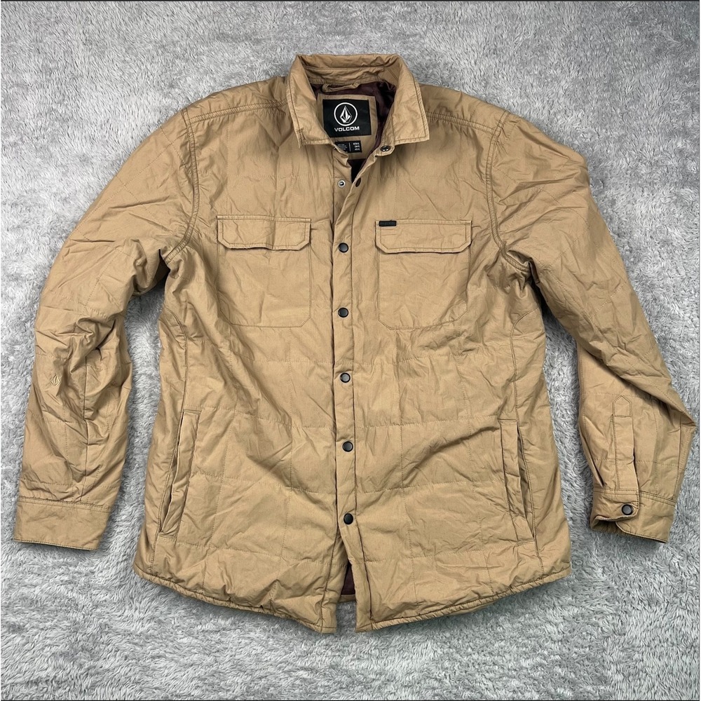 Volcom Larkin  Quilted Shirt Jacket Mens XL Tan Excellent Snap Front Shacket
